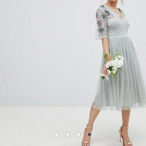 Maya Deluxe Green Sage Tulle & Sequin Dress.  SZ 8